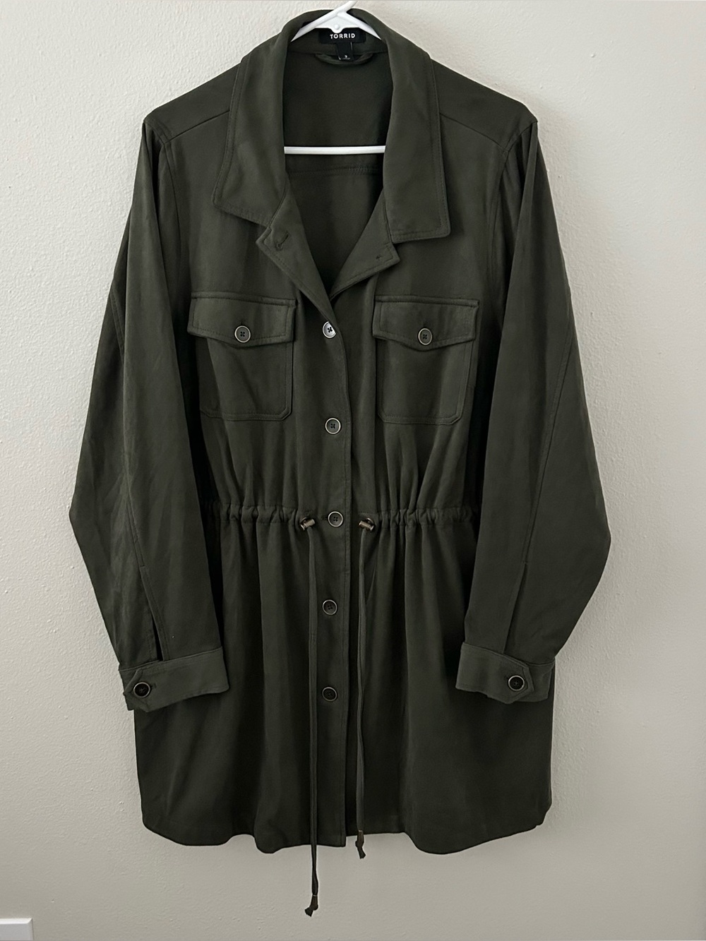 Torrid Women Jacket Green Shirt Faux Suede Shacket Button Front Collared Sz 3 3X
